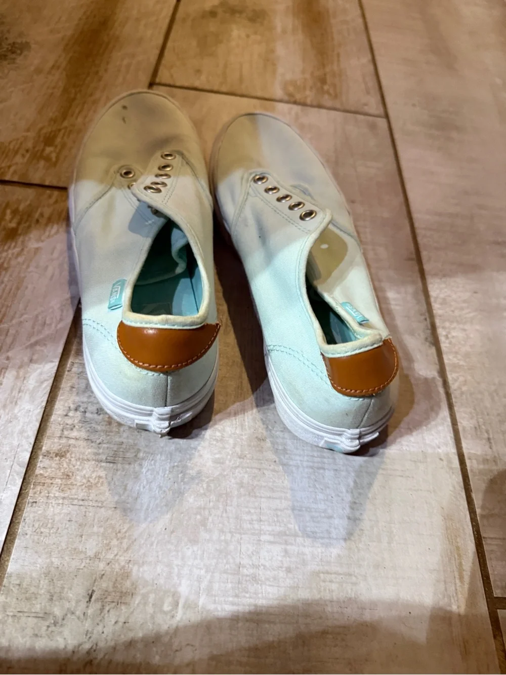 Vans Women's Slip-On Light Mint Canvas Sneakers with Leather Heel Accent